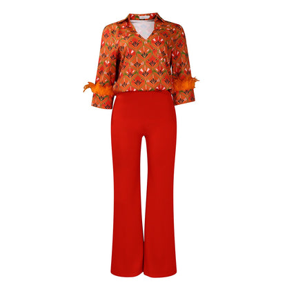 Damen Ensemble Florales Muster Elegante Details