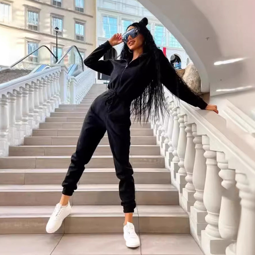 Damen Jumpsuit Hochkragen Elastischer Bund Norvielle