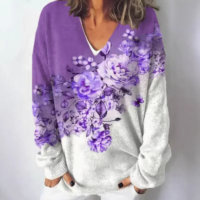 Damen Pullover V-Ausschnitt Floralmuster Lässig Norvielle