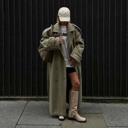 Damen Oversized-Mantel Taillierbarer Gürtel Norvielle