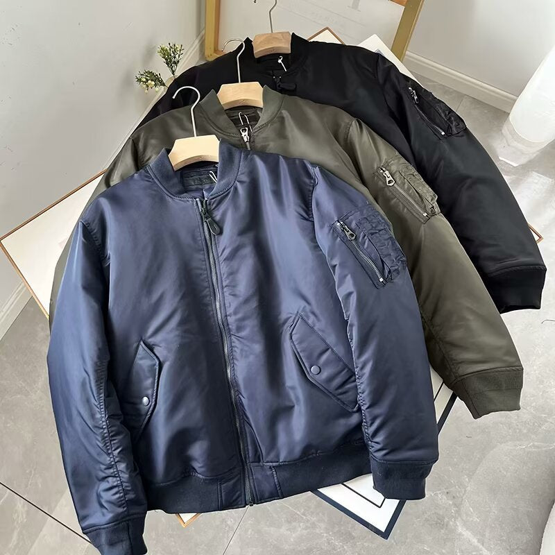 Damen Kunstleder Bomberjacke Praktische Taschen Schwarz - Norvielle