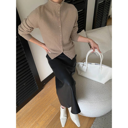 Damen Strickpullover Norvielle mit Knöpfen und hohem Kragen