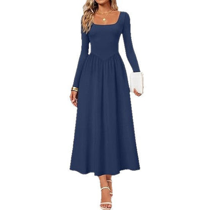Damen Elegantes Midi-Kleid mit Quadratausschnitt und langen Ärmeln