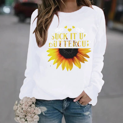 Damen Sweatshirt Sonnenblumen-Aufdruck Motivierender Spruch