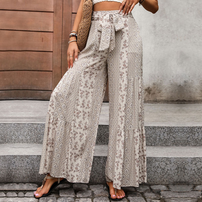 Damen Palazzo-Hose Floralmuster Elastisch