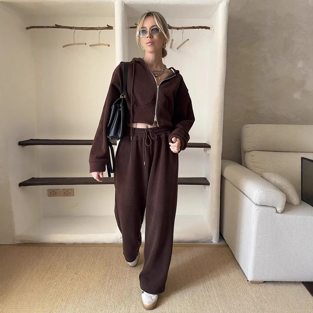 Damen Fleece-Loungewear-Set mit Kapuze und verstellbarem Bund
