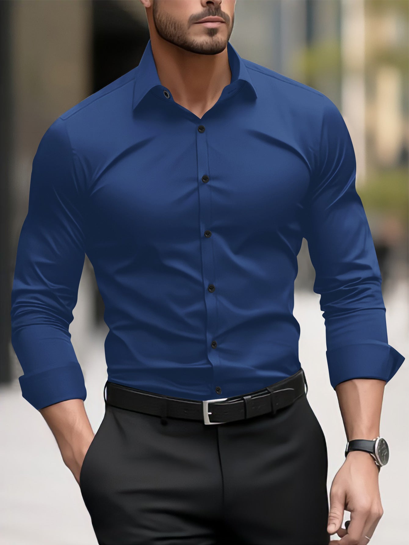 Herren Slim-Fit Langarmhemd Moderner Schnitt Elegantes Design