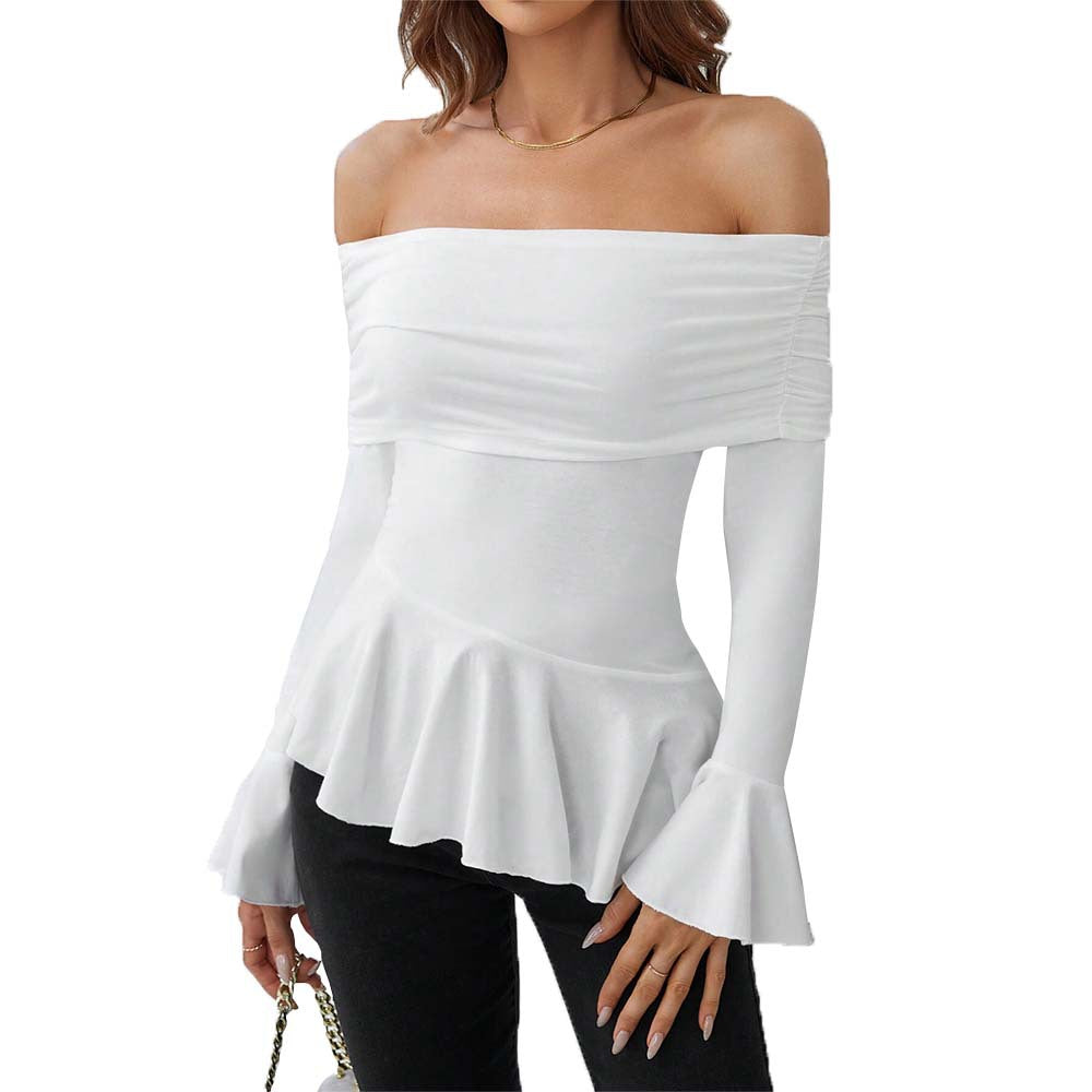 Damen Oberteil Off-Shoulder mit Volant und langen Ärmeln