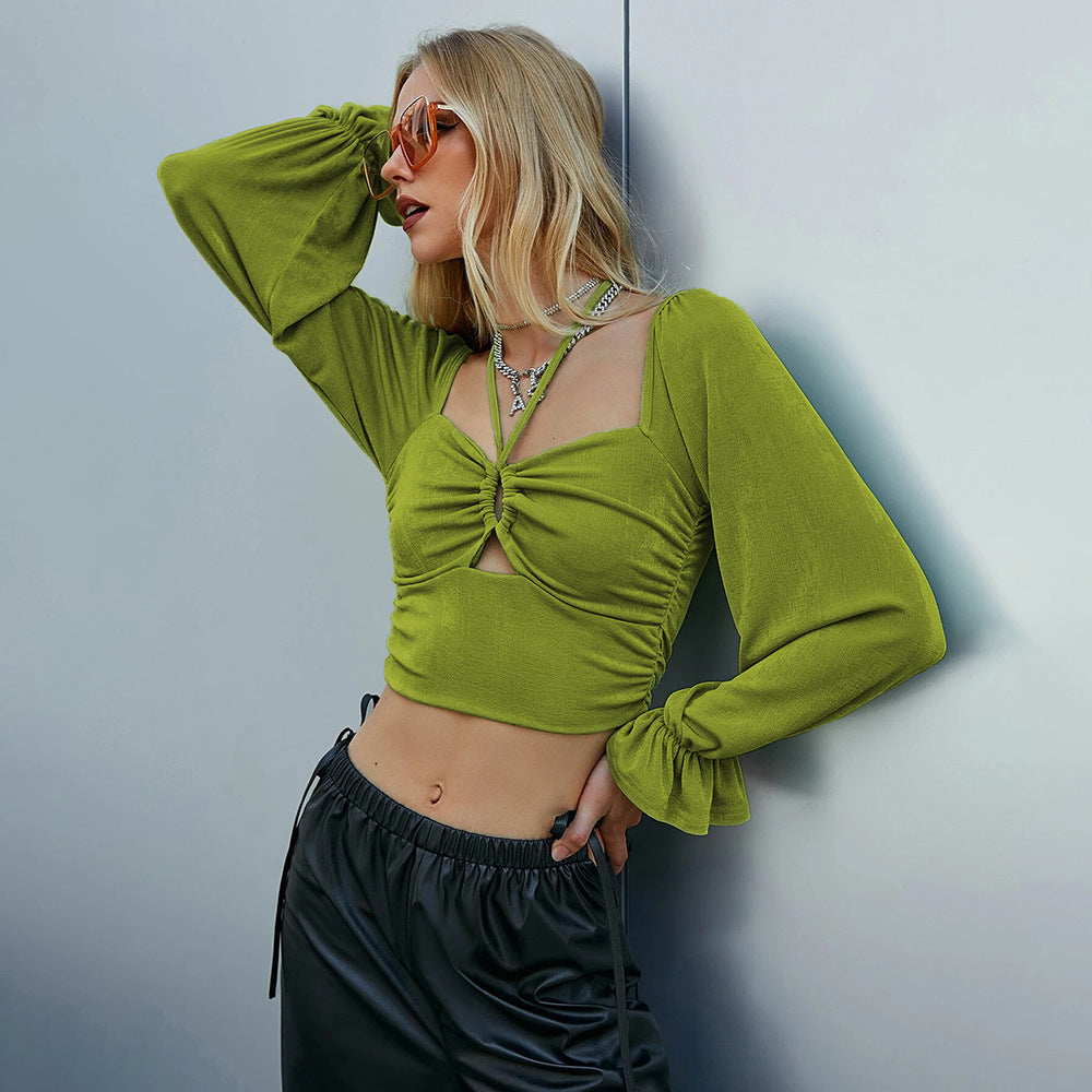 Damen Langarmshirt Raffinierte Rüschen Detail Knoten Norvielle - Norvielle