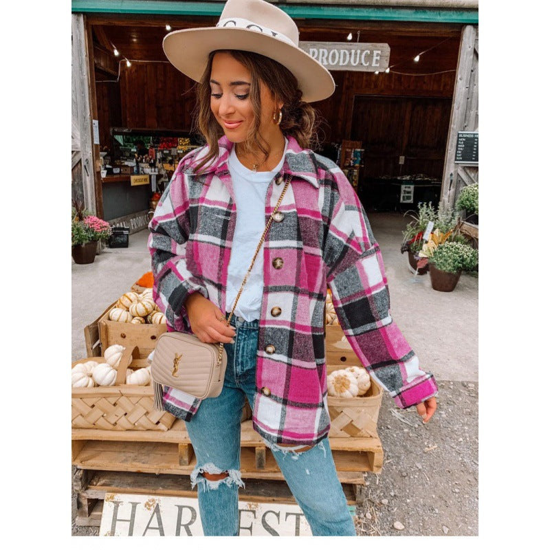 Damen Flanellhemdjacke Karomuster Knopfverschluss Norvielle