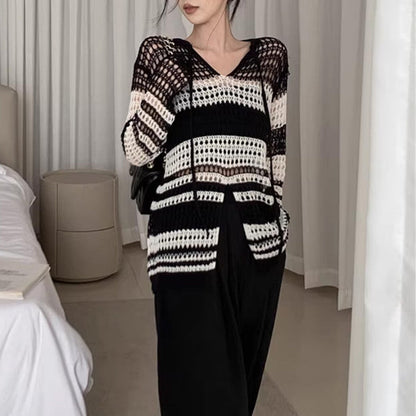 Damen Strickpullover Luftiger Netzdesign Langer Ärmel Norvielle