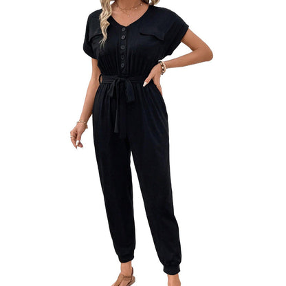 Damen Jumpsuit Casual mit Taschen und verstellbarem Gürtel