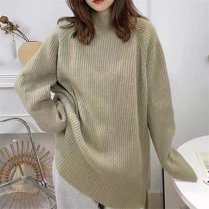 Damen Grobstrickpullover Hochkragen Lässig