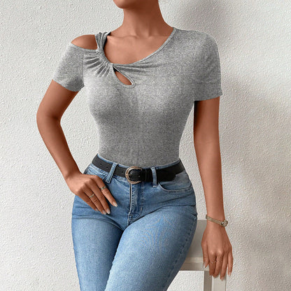 Damen Bodysuit Figurbetont Asymmetrischer Ausschnitt Schwarz - Norvielle