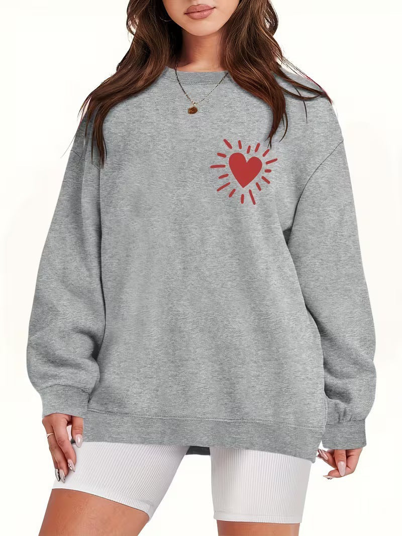 Damen Sweatshirt Übergroß Herzmotiv Norvielle