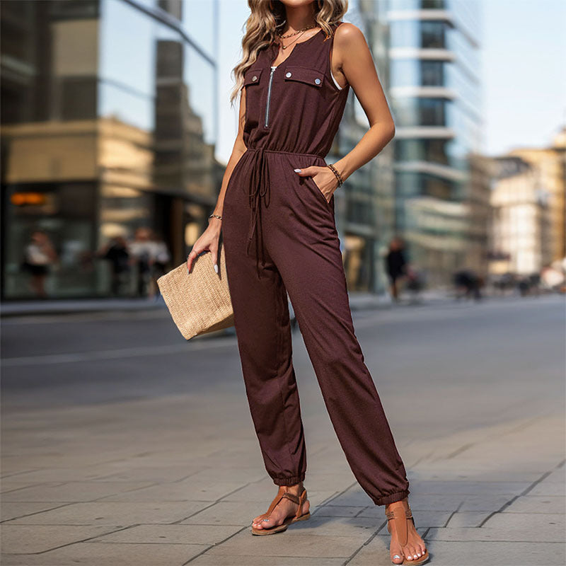 Damen Jumpsuit mit Taschen und verstellbarem Taillenzug Norvielle