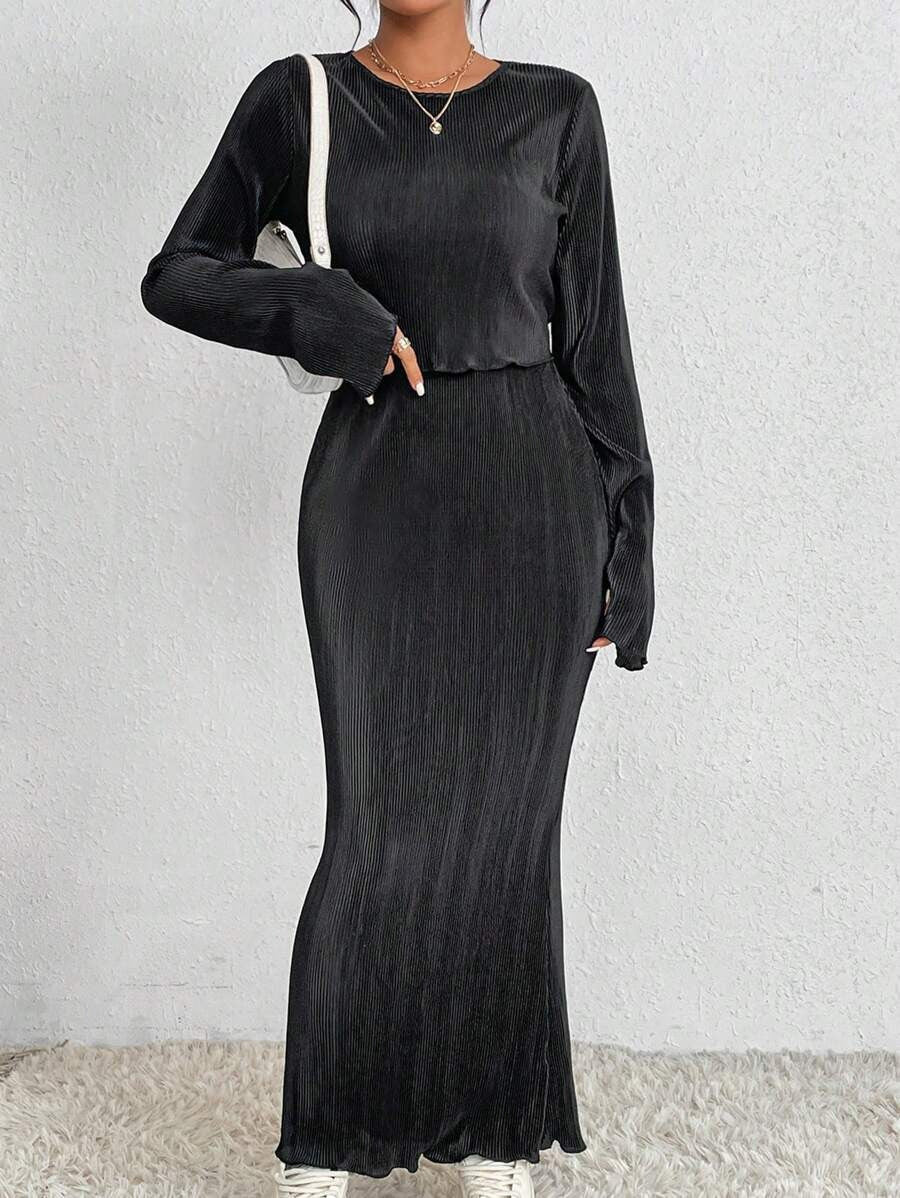 Damen Maxikleid Länge Langärmelig Elegant Norvielle