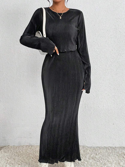 Damen Maxikleid Länge Langärmelig Elegant Norvielle