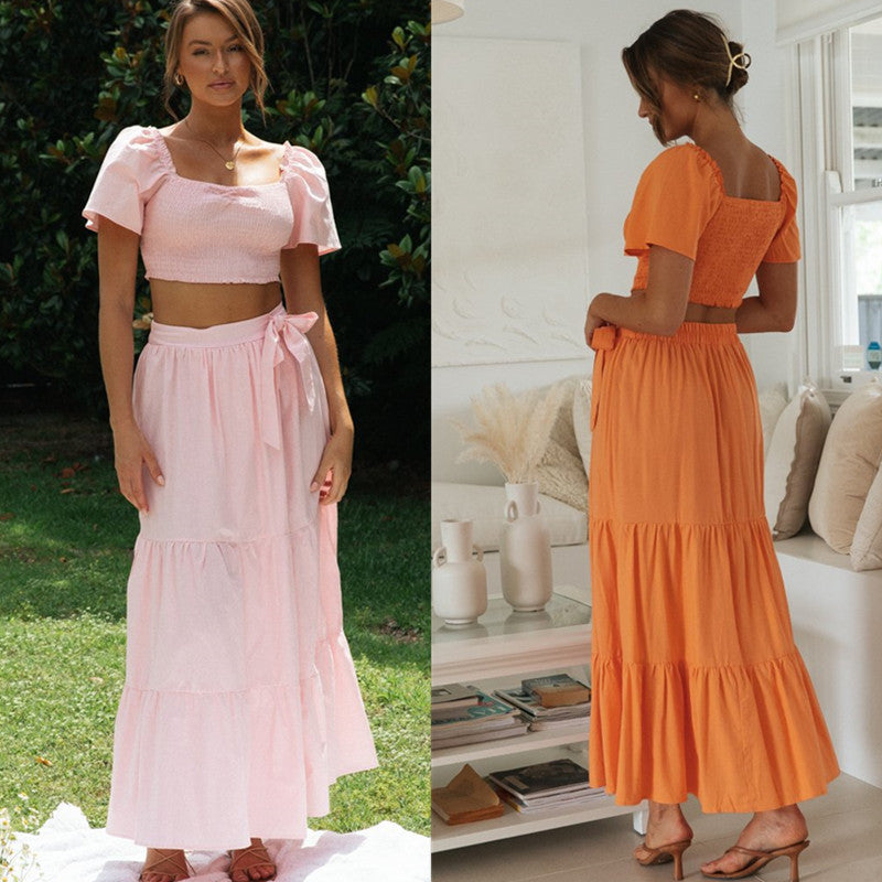 Damen Maxi-Rock Set mit gepufftem Crop- - Norvielle