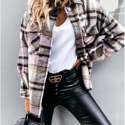 Damen Karomuster Flanelljacke