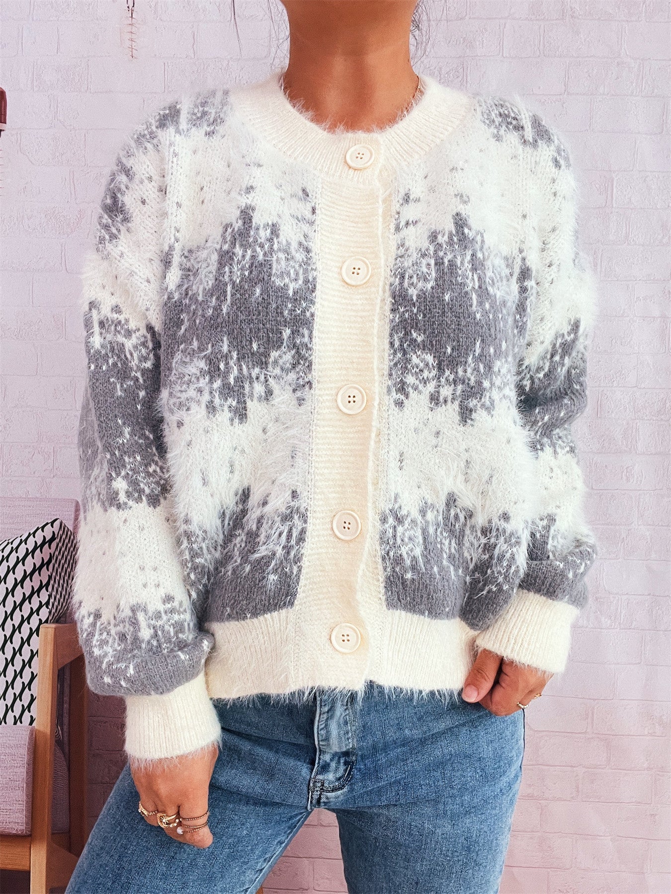 Damen Strickjacke Farbenfrohes Muster Norvielle