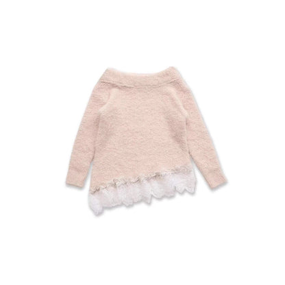 Damen Pullover Spitzenabschluss Weiß