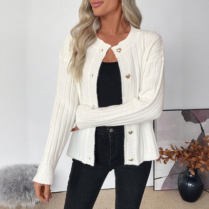 Damen Strickpullover Herzknöpfe Struktur Norvielle