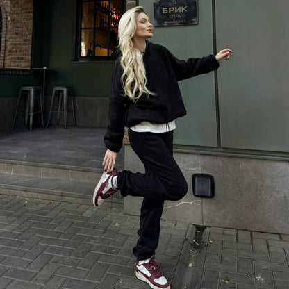 Damen Fleece-Jogginganzug Hochbündig Mit Taschen Norvielle