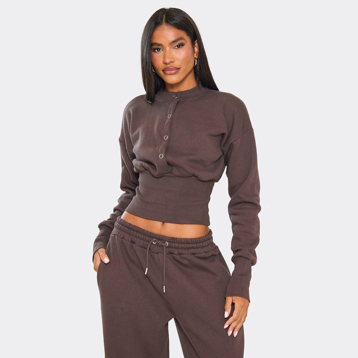 Damen Cropped Sweatshirt und Trainingshose Set Bequem Norvielle