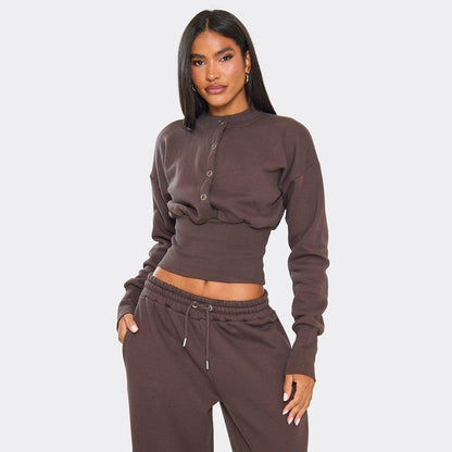 Damen Cropped Sweatshirt und Trainingshose Set Bequem Norvielle