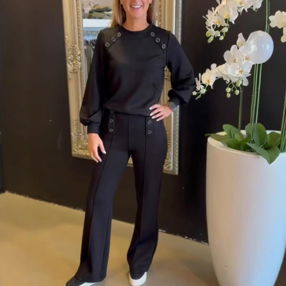 Damen Sweatshirt Set mit High-Waist-Hosen Norvielle - Norvielle