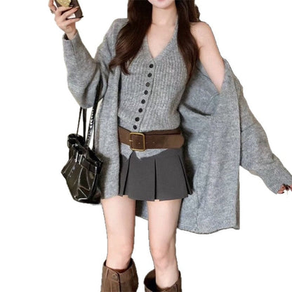 Damen Grobstrickjacke Abnehmbare Ärmel Knopfdetails Norvielle
