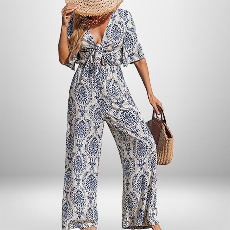 Damen Jumpsuit Weites Bein Elegantes Wickeldetail Norvielle