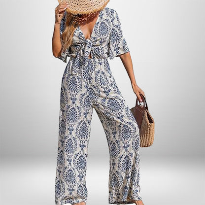 Damen Jumpsuit Weites Bein Elegantes Wickeldetail Norvielle