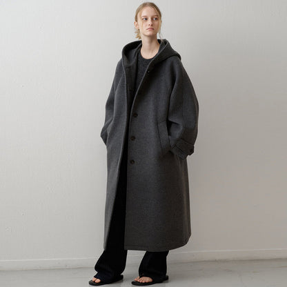 Damen Wollmantel Oversized mit Kapuze und Taschen