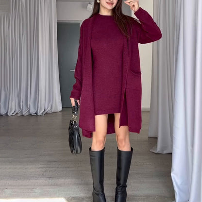 Damen Strickmantel Oversized mit Taschen Braun - Norvielle