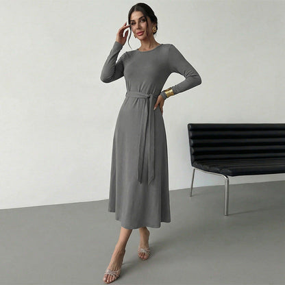 Damen Midikleid Tailliert Langer Arm Elegant