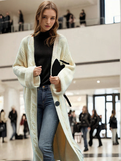 Damen Grobstrick-Cardigan mit Fransen und Knöpfen Norvielle