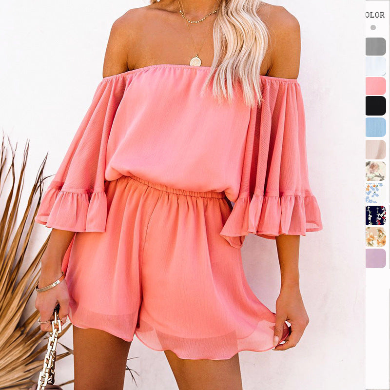 Damen Kurzoverall Off-Shoulder Voluminöse Ärmel Norvielle - Norvielle