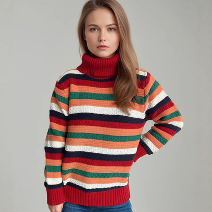 Damen Rollkragenpullover Gestreift Weich Norvielle