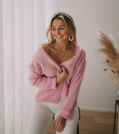 Damen Oversized-Pullover Weich V-Ausschnitt Beige