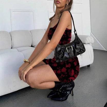 Damen Minikleid Totenkopf Rosenmotiv