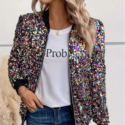 Damen Funktionsjacke Glitzer Pailletten Bequem Schwarz Norvielle - Norvielle