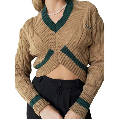 Damen Strickpullover V-Ausschnitt Kontrastdetails Norvielle