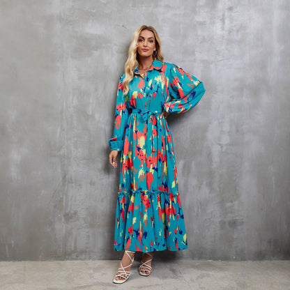 Damen Maxi-Kleid Langarm Floralmuster