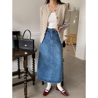 Damen Denimrock Lang modische Taschen