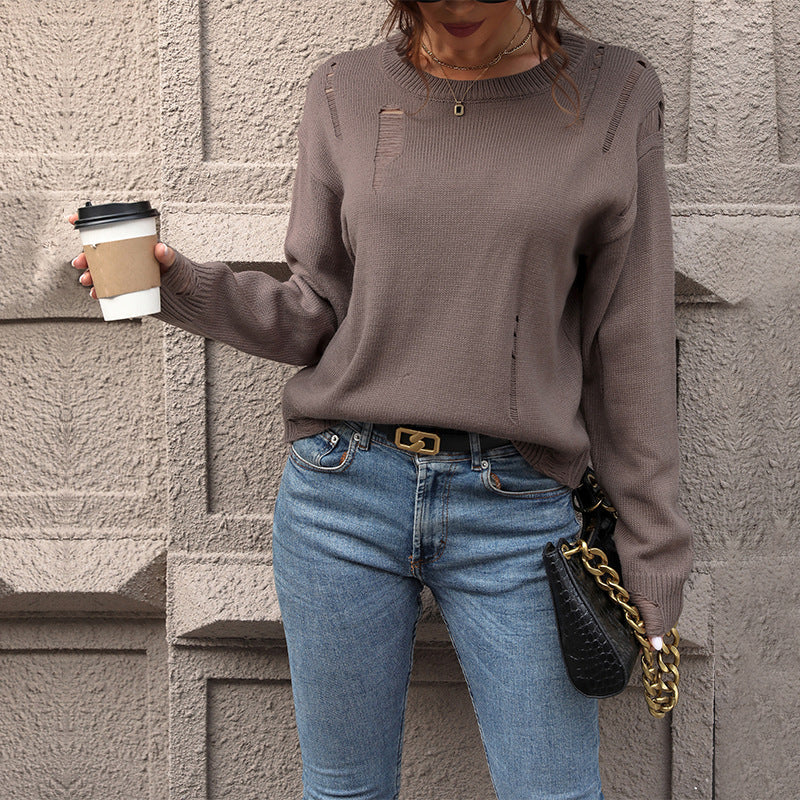 Damen Strickpullover Lässig Rüschendetails Beige - Norvielle