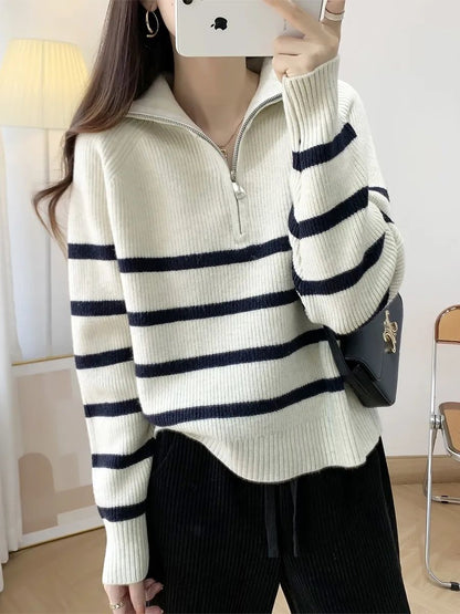 Damen Strickpullover Halbzipper Norvielle