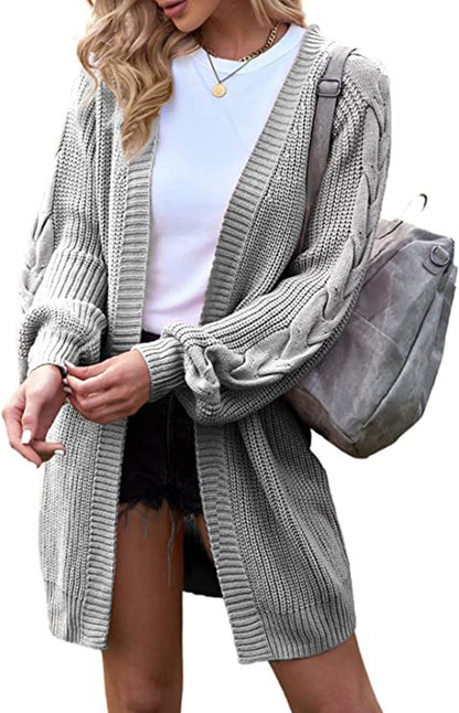 Damen Strickjacke Zopfmuster Lässiger Schnitt Norvielle