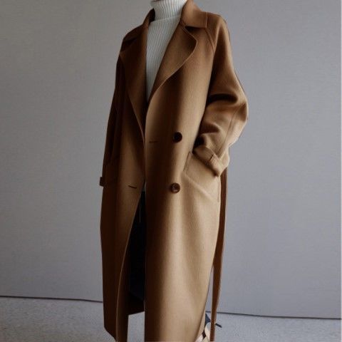 Damen Longcoat Oversized Doppelreiher Wolloptik